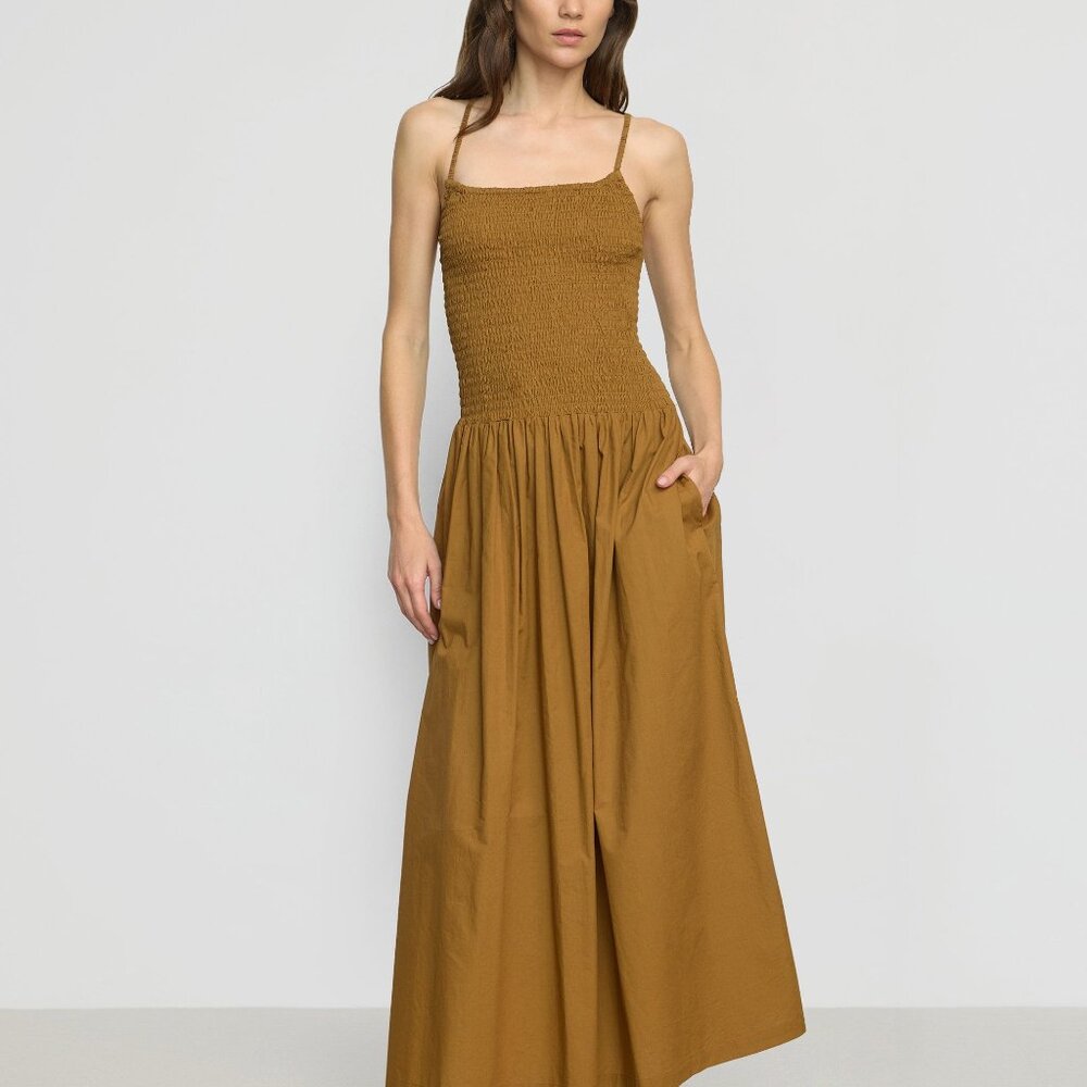 Modern Citizen Venus Smocked Organic Cotton Midi Dress Size XLLight Ochre / XL - Picture 2 of 3